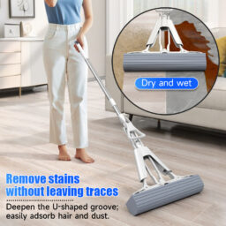 Lazy Mop with Sponge Head, Household Cleaning Mop with PVA Cotton Head, Hands-Free Washing, Wet and Dry Use, Multifunctional and Highly Absorbent