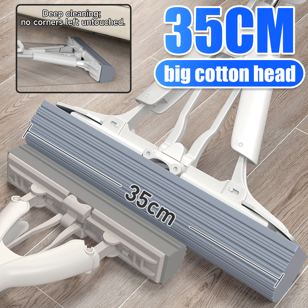 Lazy Mop with Sponge Head, Household Cleaning Mop with PVA Cotton Head, Hands-Free Washing, Wet and Dry Use, Multifunctional and Highly Absorbent - 图片 3