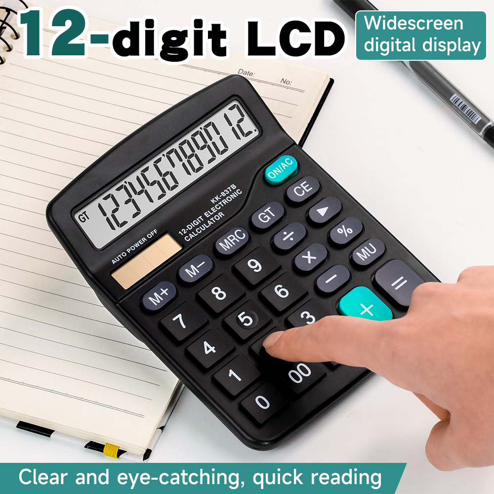 Large Button 12-Digit Calculator, Multifunctional Financial Accounting Office Desktop Calculator with Dual Power Supply, Suitable for Students - 图片 2
