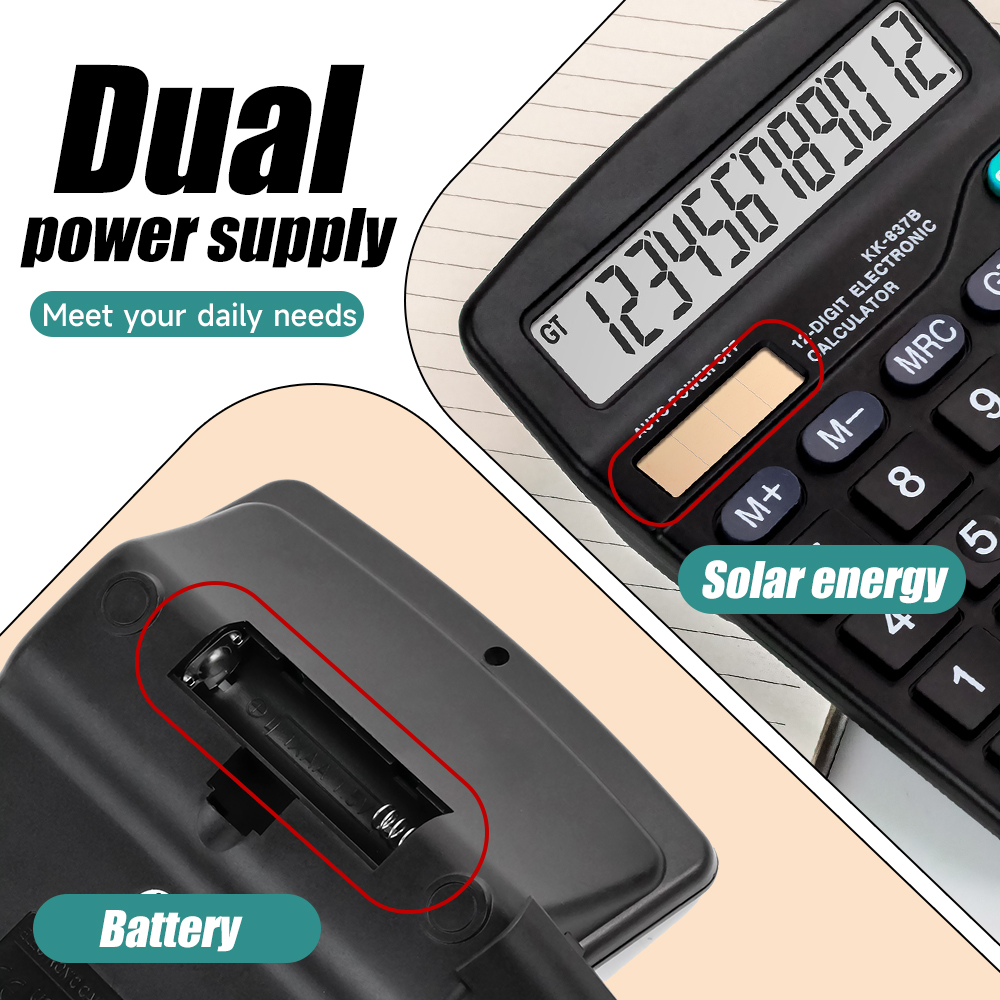 Large Button 12-Digit Calculator, Multifunctional Financial Accounting Office Desktop Calculator with Dual Power Supply, Suitable for Students - 图片 4