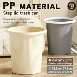 Light Luxury Ins Style Large Universal Home Trash Can with Lidless Striped Rim, Stylish Storage Bin/Wastebasket