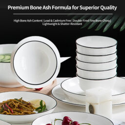 Jingdezhen Ceramic Underglaze Dinnerware Set - Bowls, Plates, Dishes, Noodle Bowl, Fish Plate, Soup Bowl, Black Line Ceramic Bowls