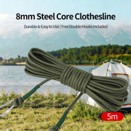 [Thickened 787.40” long military green] Nylon Steel Wire Core Binding Rope, Clothesline, Quilt Drying Rope, Outdoor Windproof and Non-slip