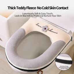 Toilet Seat Cover, Autumn and Winter, Universal for All Seasons, Plush and Thick, Warm, Washable, Zippered Toilet Seat Cushion