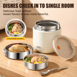 304 Stainless Steel Double-Layer Divided Lunch Box, Bento Box for Office Workers, Keeps Food Fresh for 24 Hours in Winter