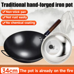 E-commerce Bestselling Nitrided Iron Wok, Rust-Resistant Traditional Iron Wok, Household Non-Stick Wok, No Seasoning Required, Stir-Fry Pan