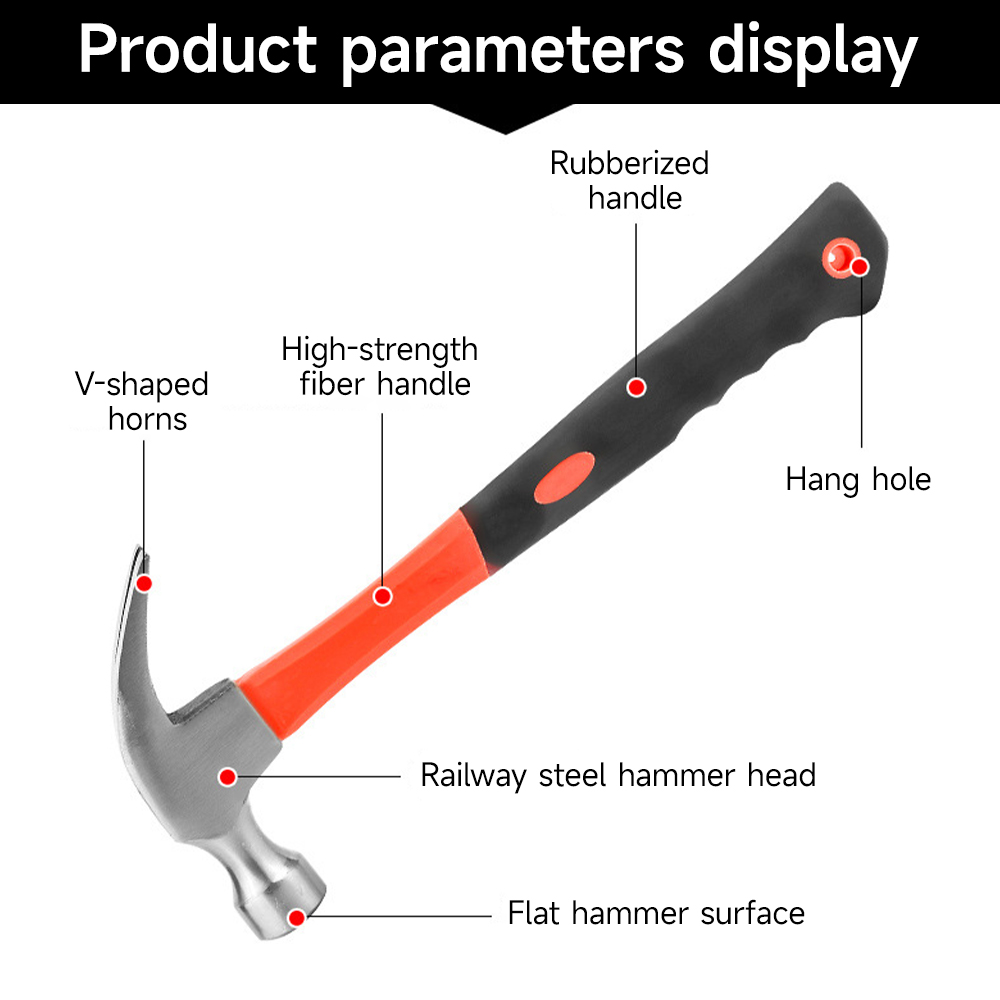 Factory Wholesale Claw Hammer for Woodworking, Nail Pulling Hammer, Household Tool, Hardware Hammer, Plastic-Coated Claw Hammer
