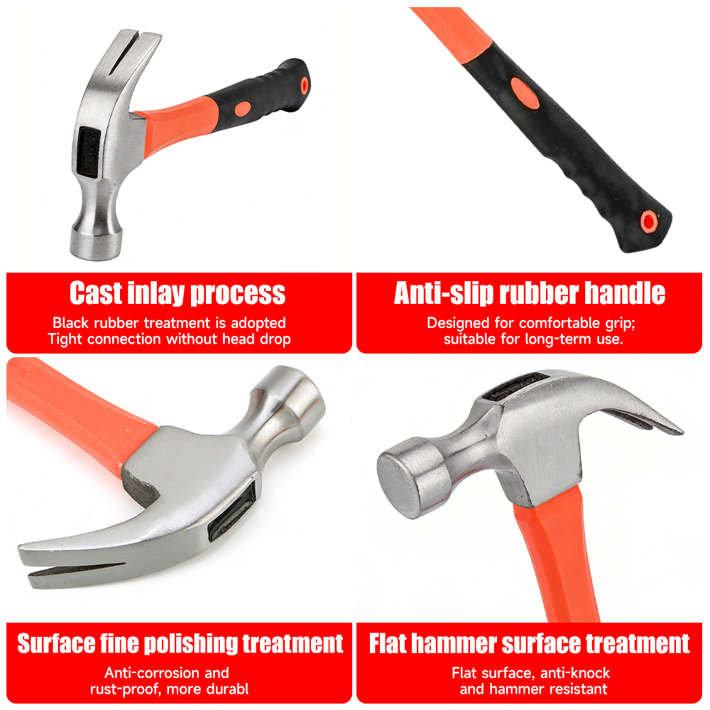 Factory Wholesale Claw Hammer for Woodworking, Nail Pulling Hammer, Household Tool, Hardware Hammer, Plastic-Coated Claw Hammer - 图片 3